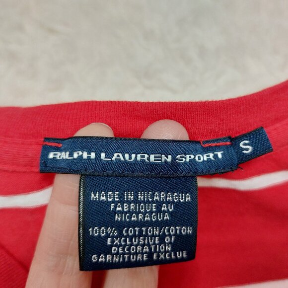 Polo Ralph Lauren Women's Red Stripped V-Neck Polo Shirt Size S - Picture 6 of 8